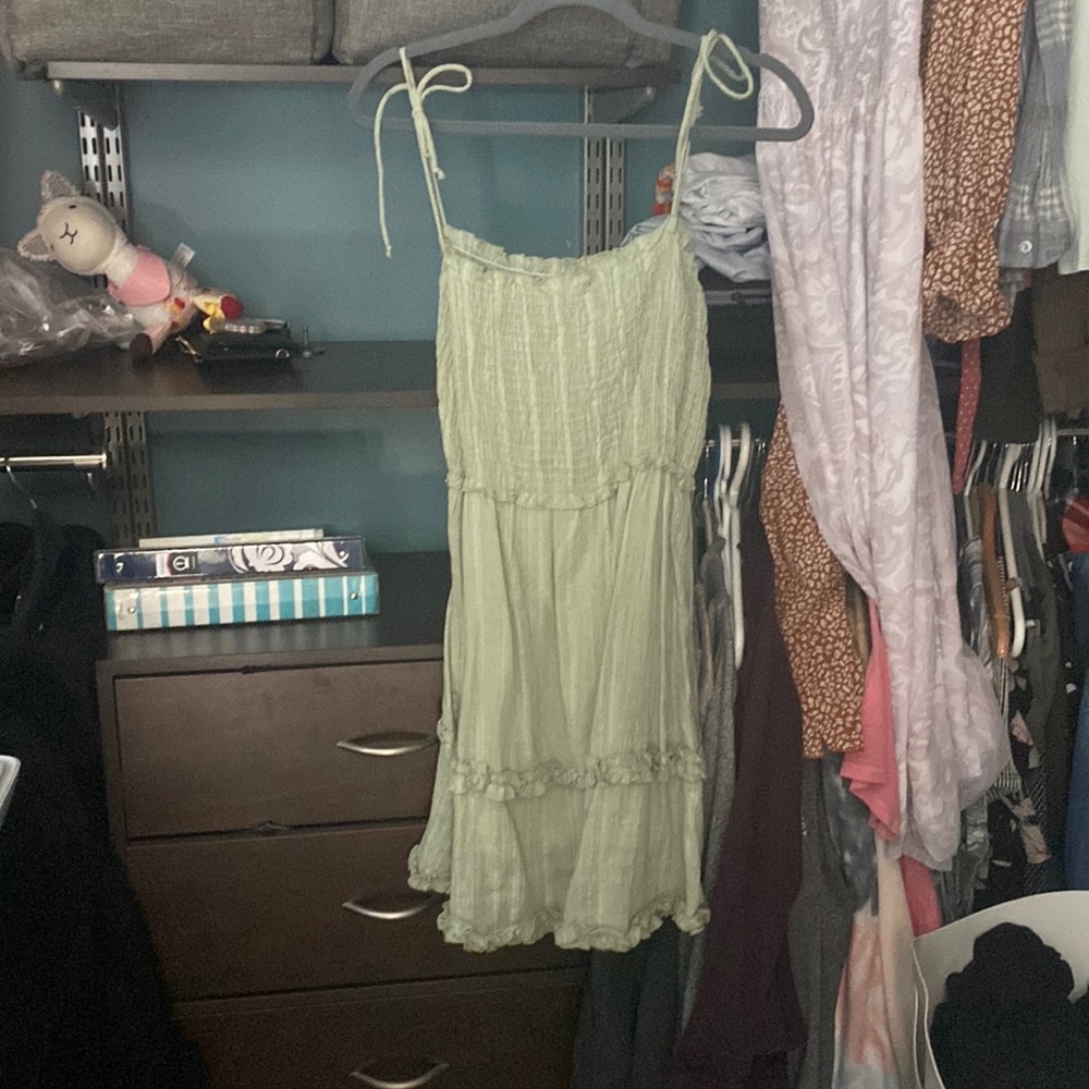 Green summer pink lily dress
